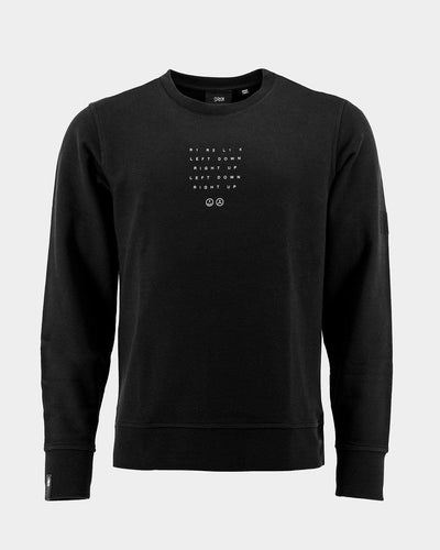 Clean black sweatshirt with discreet text prints. Cheat code for More Life in GTA.