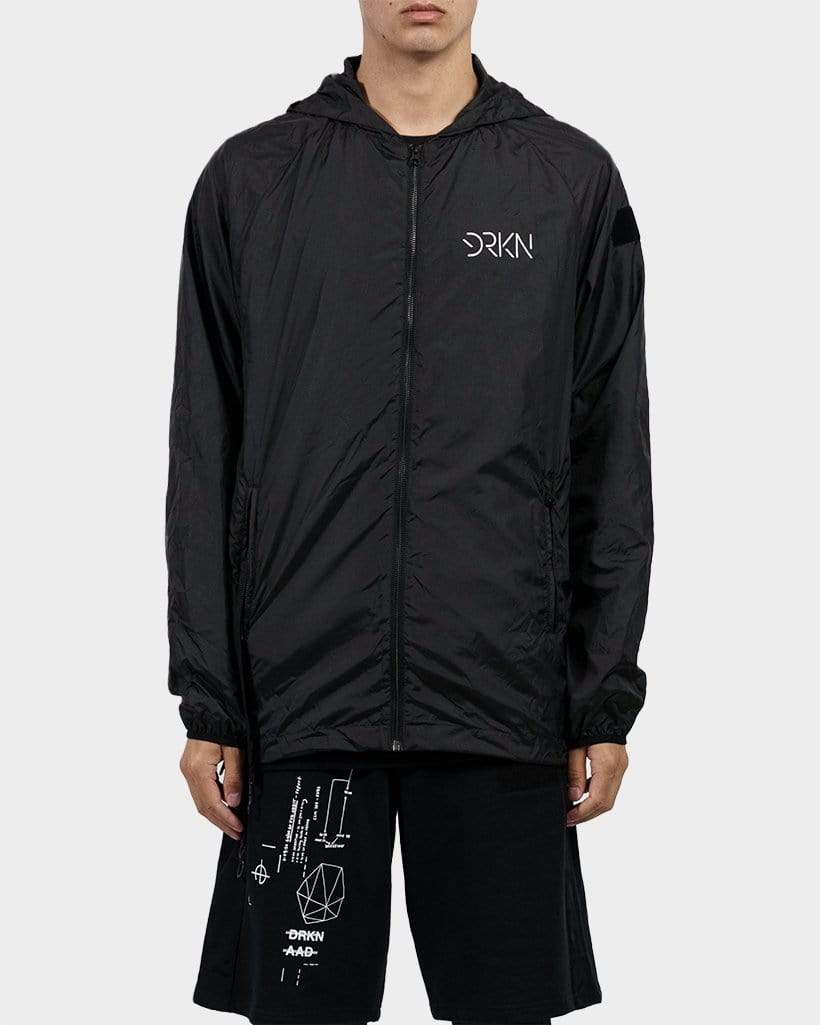 A black wind jacket. Clean and simple jacket with a small logo.