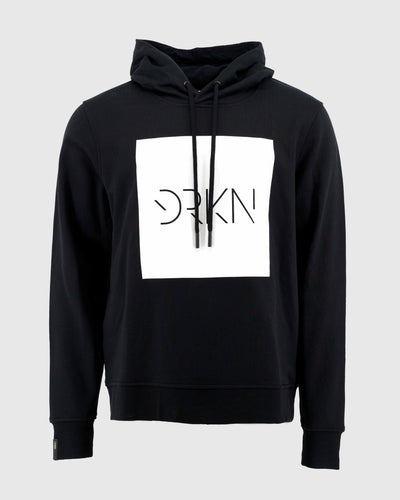 A black hoodie with a DRKN print in a large white box/square.