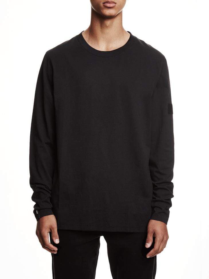 Black sweatshirt with patch fastener. Nothing more, nothing less.